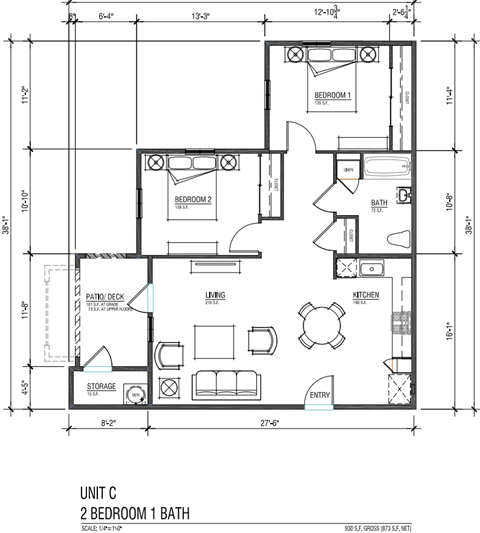 2 Bedroom 1 Bathroom C Vista De La Sierra Floor Plan